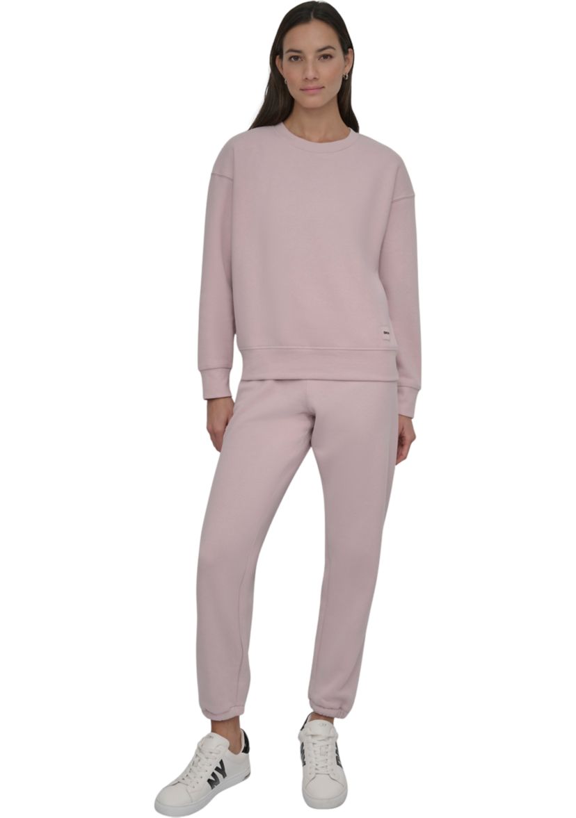 Tonal Logo Patch Crew Neck Drop Shoulder Pullover 