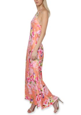 Bebe Printed Satin Halter Neck Maxi Dress Belk