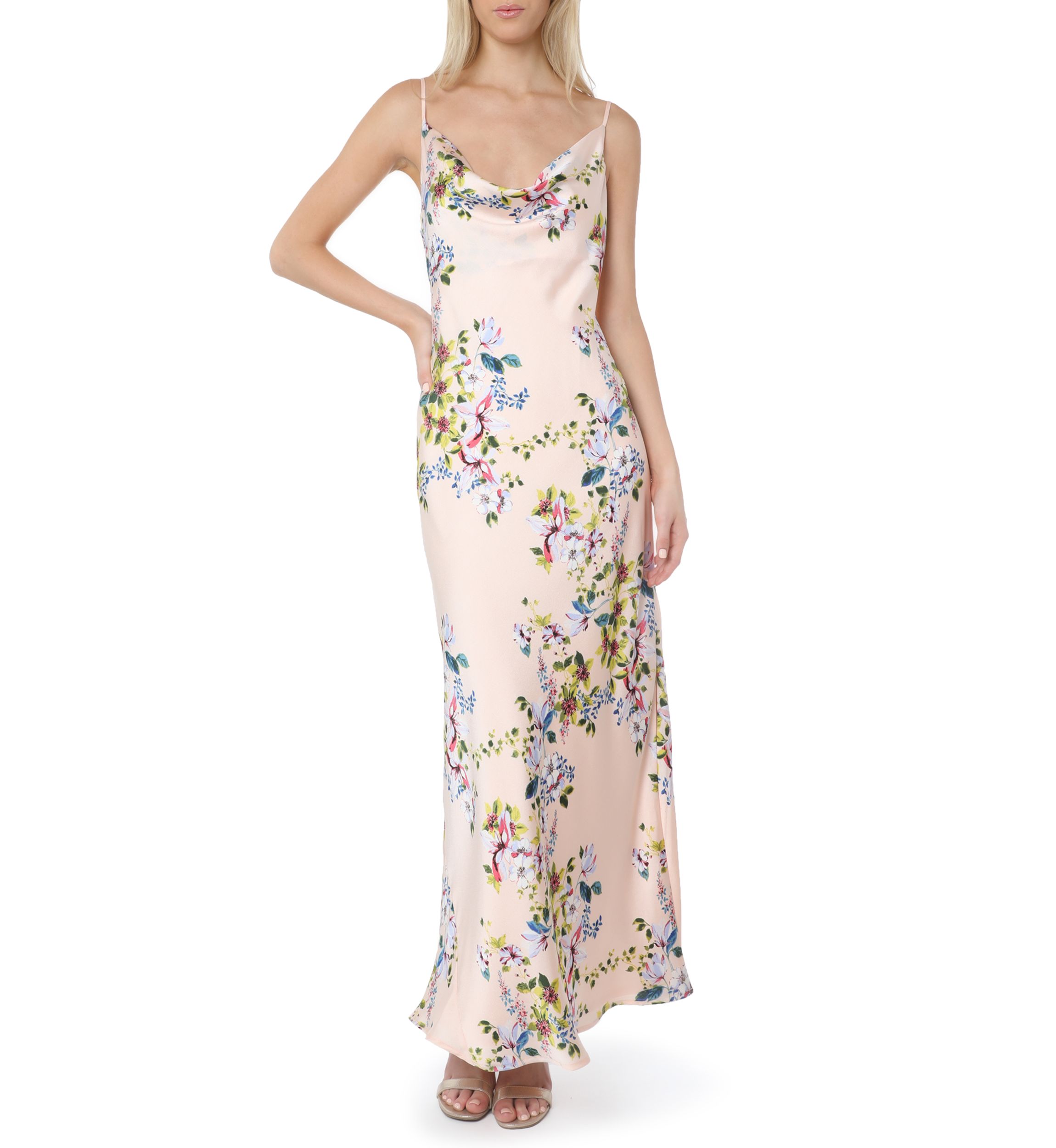 Womens Floral Satin Maxi Dress