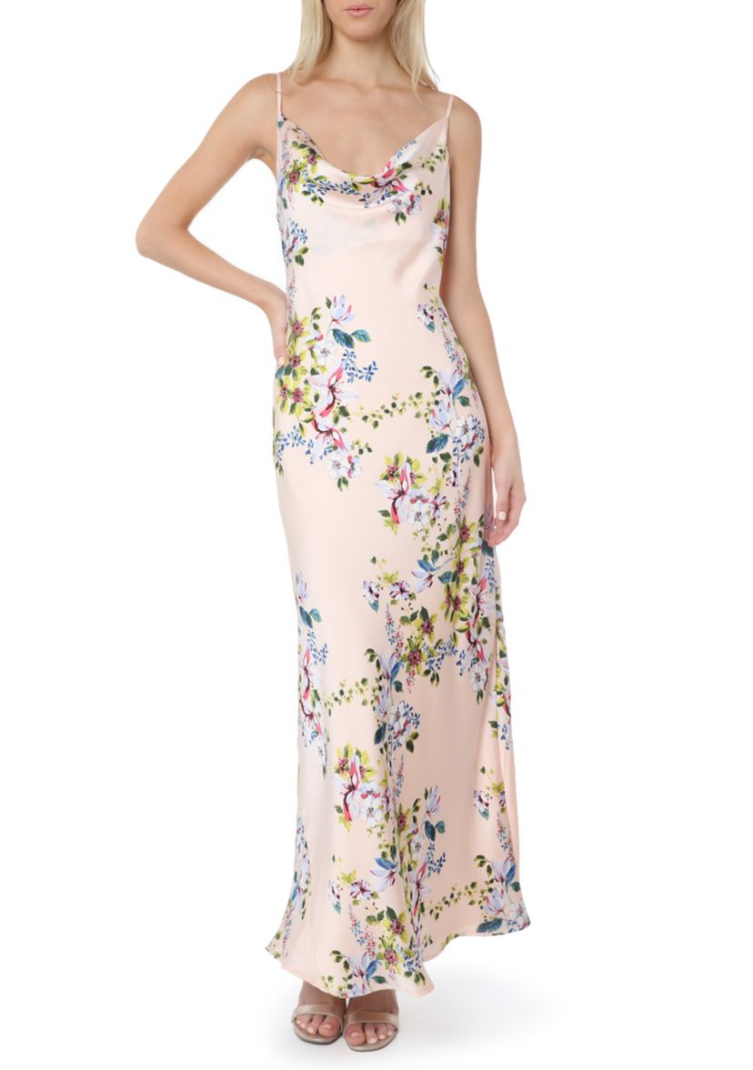 Womens Floral Satin Maxi Dress
