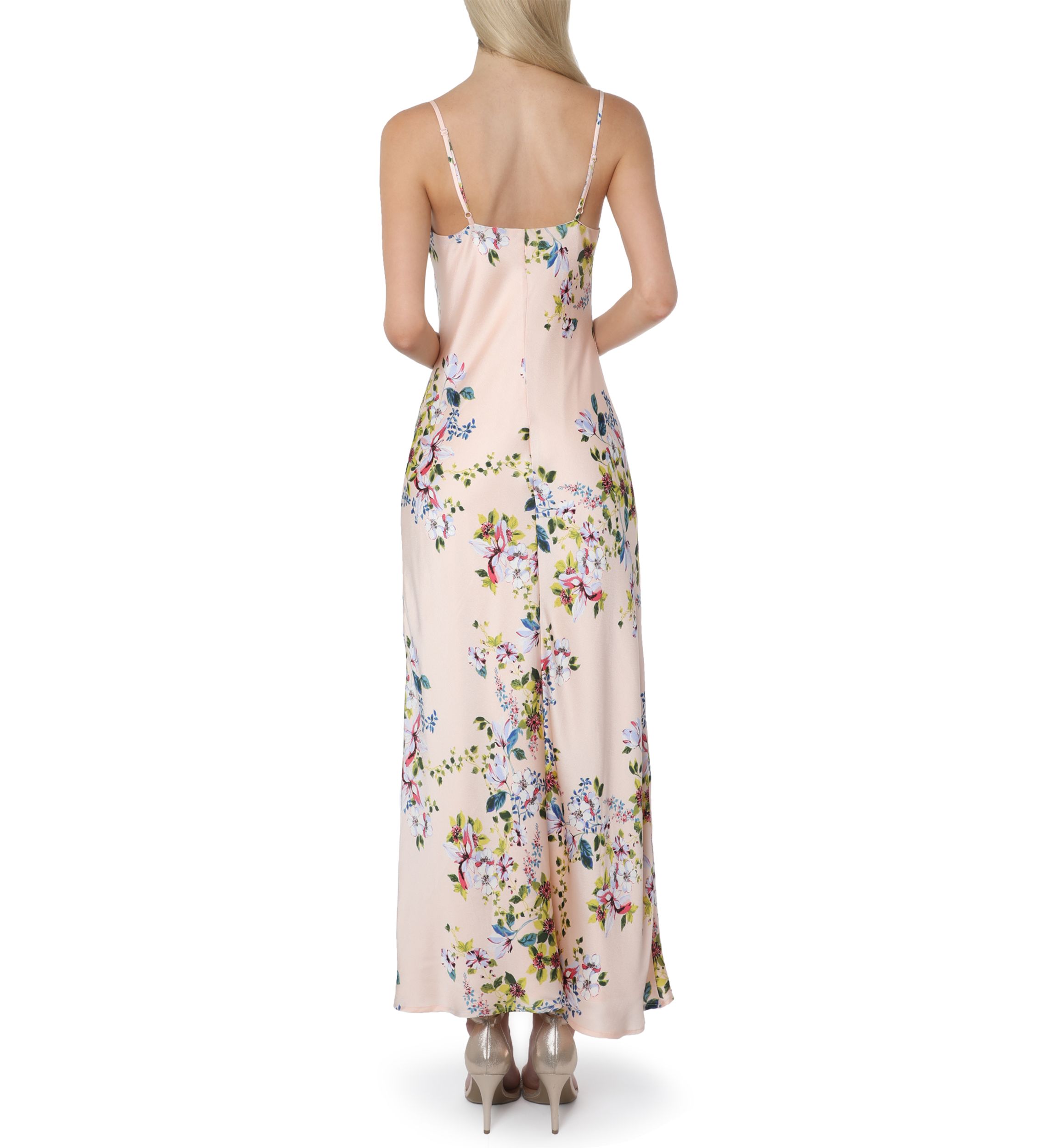 Womens Floral Satin Maxi Dress