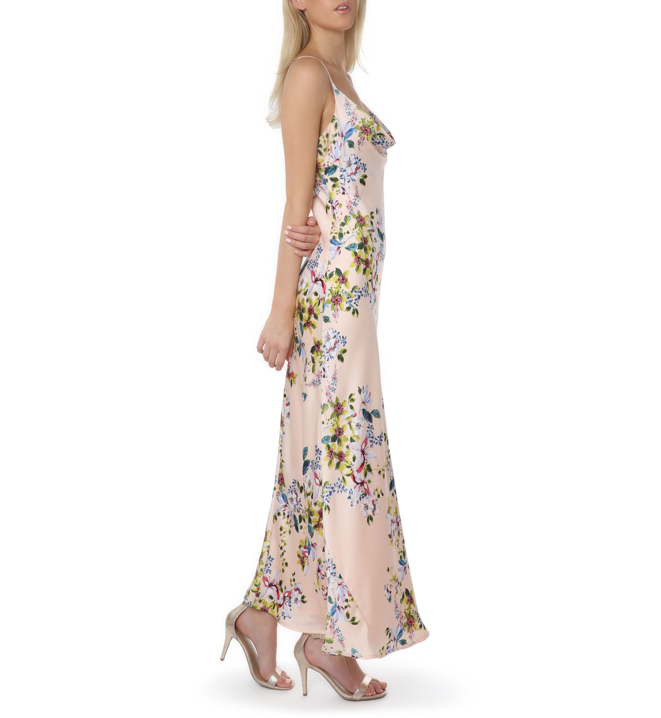 Womens Floral Satin Maxi Dress