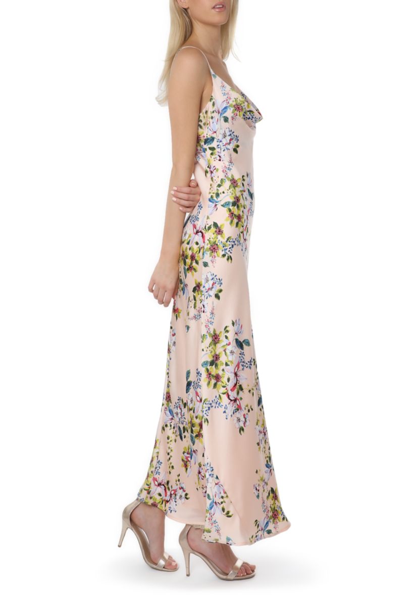Womens Floral Satin Maxi Dress
