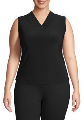Anne Klein Women's Plus Size Solid Triple Pleat Top