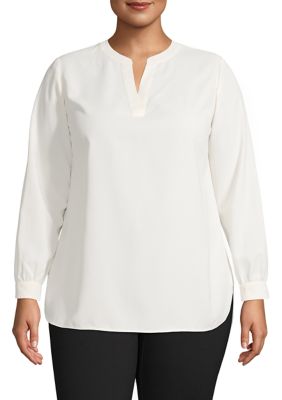 Anne Klein Plus Size Solid Split Neck Tunic Blouse | belk