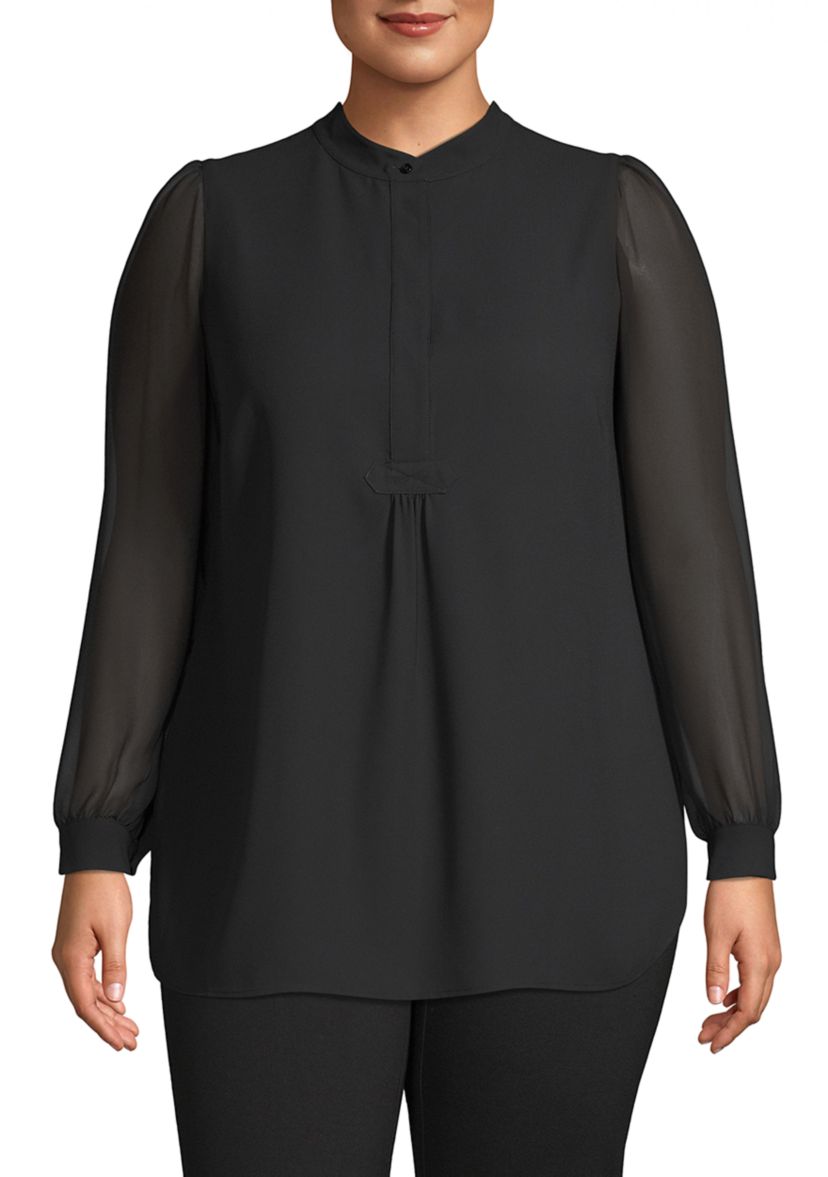Plus Size Solid Poet Blouse