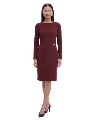 Anne Klein Women's Missy Accent Waist Sheath Long Sleeve Dress, 10