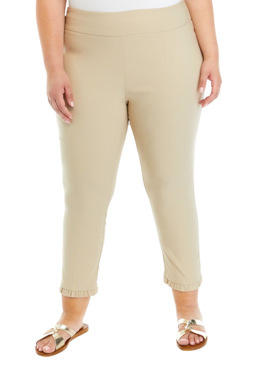 Plus Size Ruffle Hem Pull On Pants