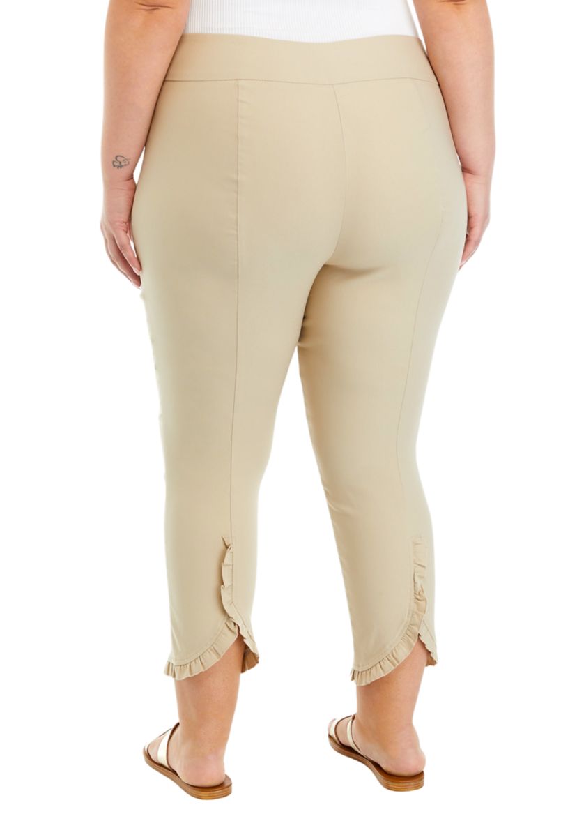 Plus Size Ruffle Hem Pull On Pants