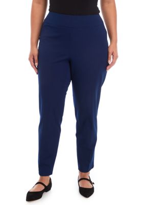 Crown & Ivy Women's Plus Size Pull On Average Pants, Navy Blue, 20W