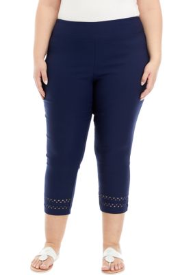 Crown & Ivy Women's Plus Size Millennium Capri Pants, Navy Blue, 16W -  0696073526662