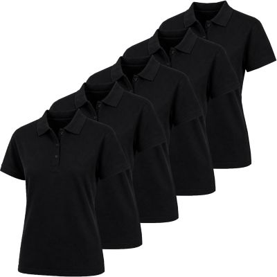 Kids Women's Galaxy by Harvic Junior's Short Sleeve School Uniform Pique Polo Shirt-5 Pack, Black, Large