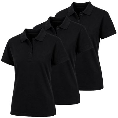 Kids Women's Galaxy by Harvic Junior's Short Sleeve School Uniform Pique Polo Shirt-3 Pack, Black, Large