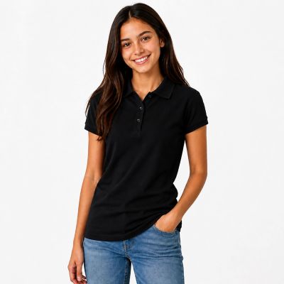 Kids Women's Galaxy by Harvic Junior's Short Sleeve School Uniform Pique Polo Shirt, Black, Large