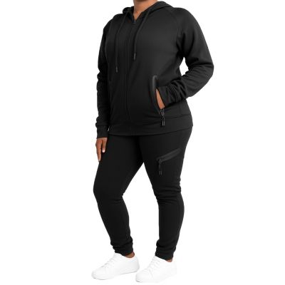 Blu Rock Women's Loose Fit Tech Fleece Hoodie & Jogger Set, Black, XXL