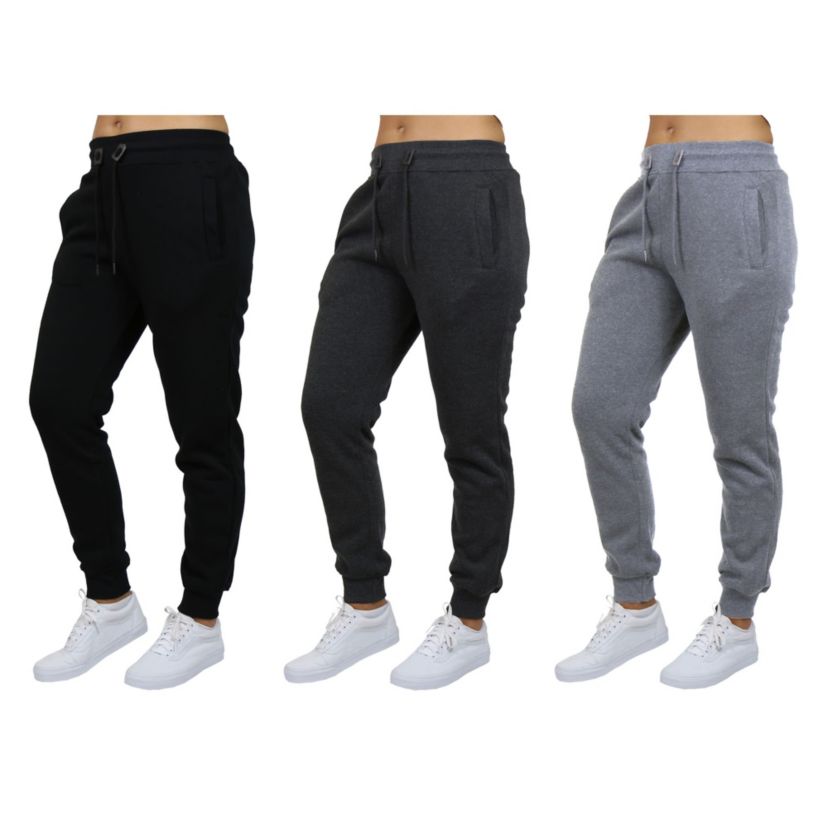 Womens Loose Fit  Heavyweight Classic Fleece Jogger Sweatpants- 3 Pack