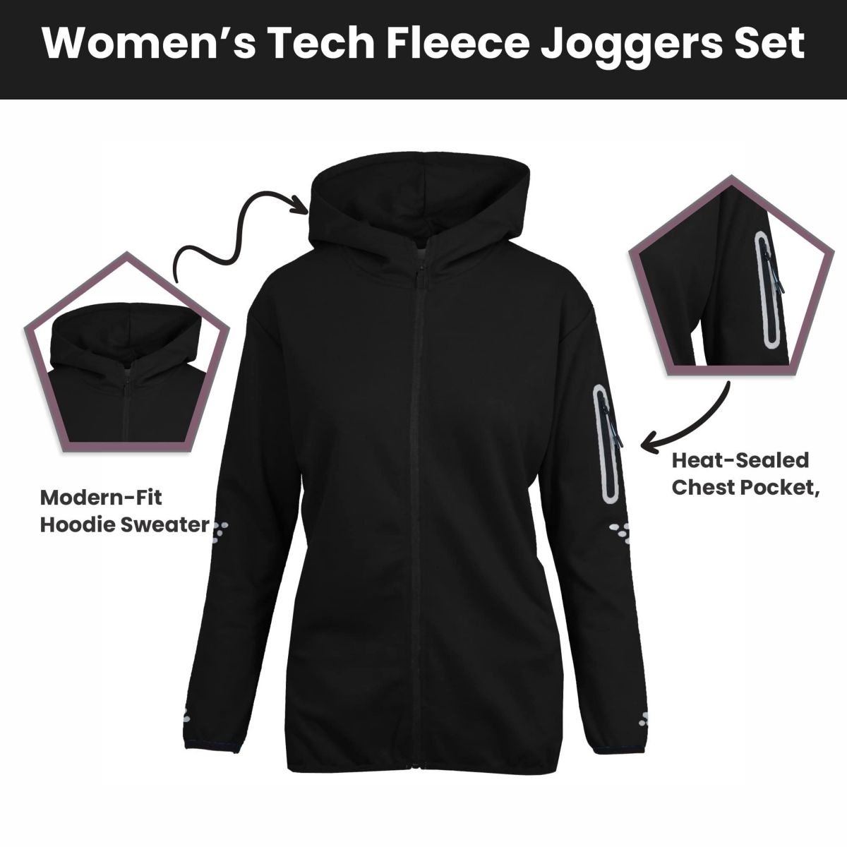 Junior Tech Fleece 2-Piece Set - Zipper Hoodie & Jogger Sweatpants, Soft Cotton Blend, Stylish & Comfortable