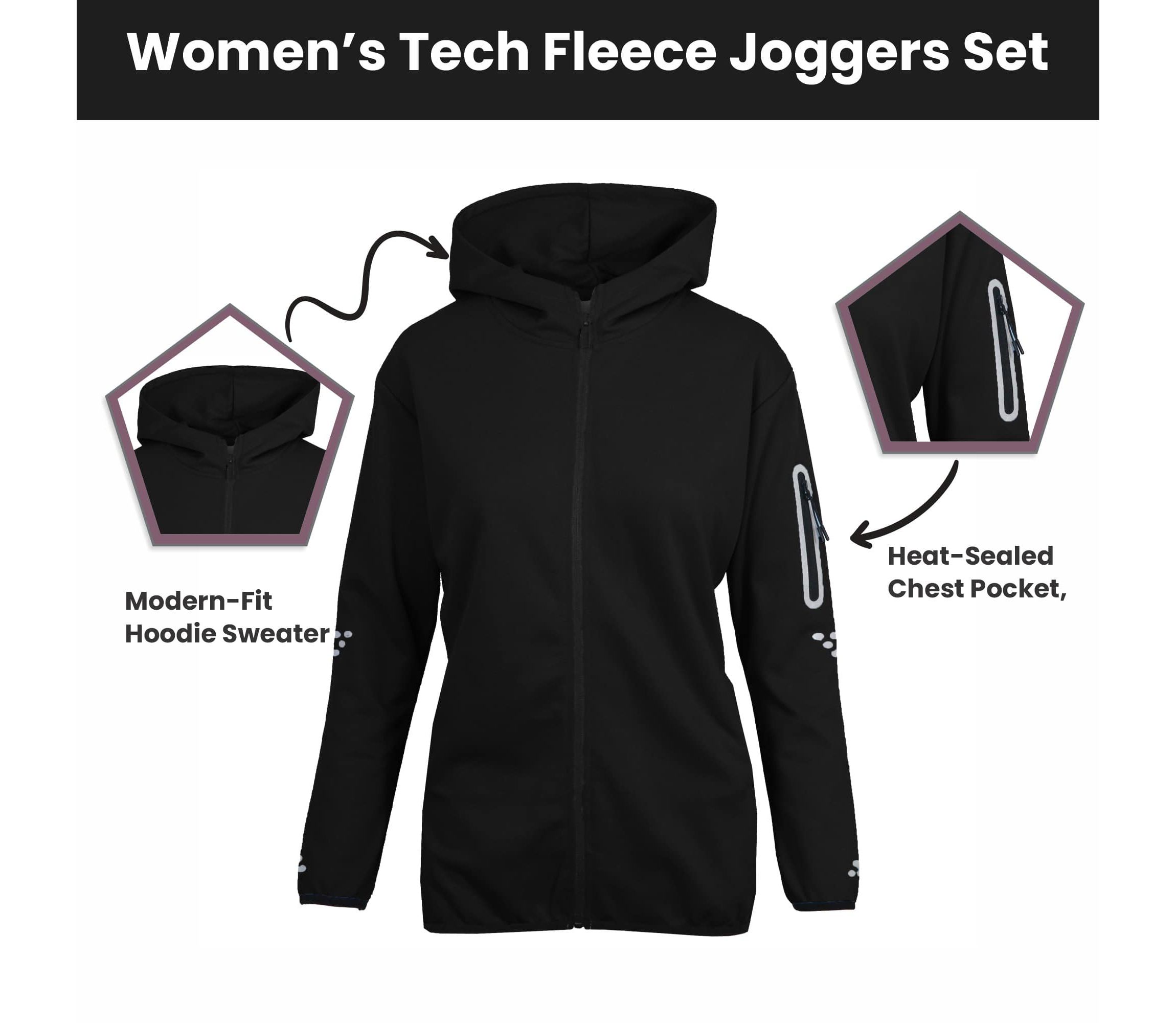 Junior Tech Fleece 2-Piece Set - Zipper Hoodie & Jogger Sweatpants, Soft Cotton Blend, Stylish & Comfortable