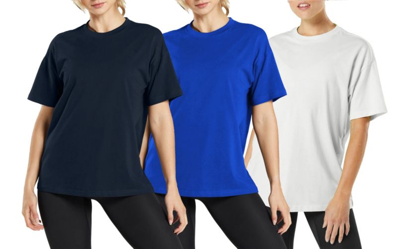 3-Pack Galaxy By Harvic Womens Loose Fitting  Short Sleeve Crewneck Tee