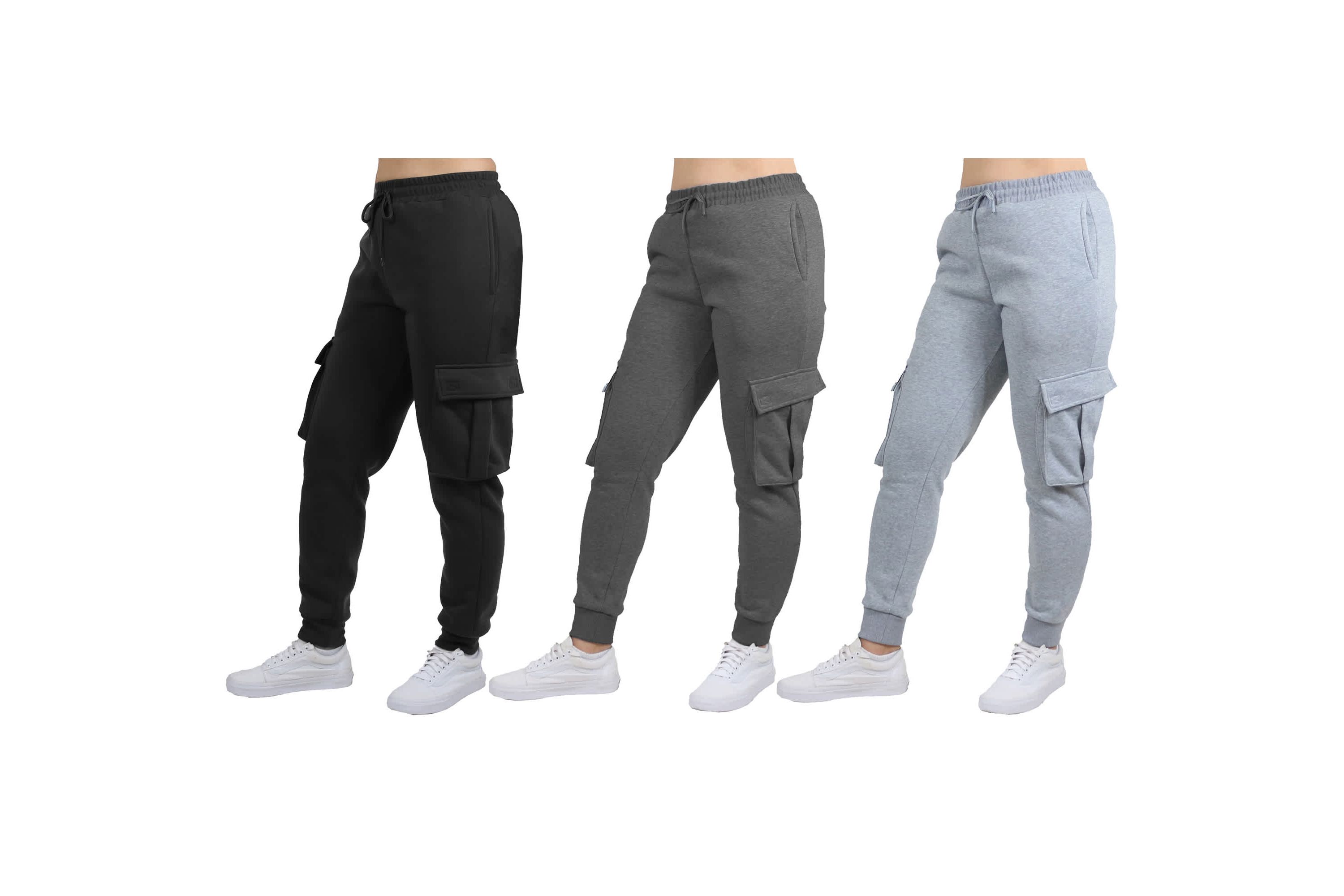 Blue Ice Womens Loose Fit  Fleece Jogger Sweatpants with Velcro Cargo Pockets- 3 Pack