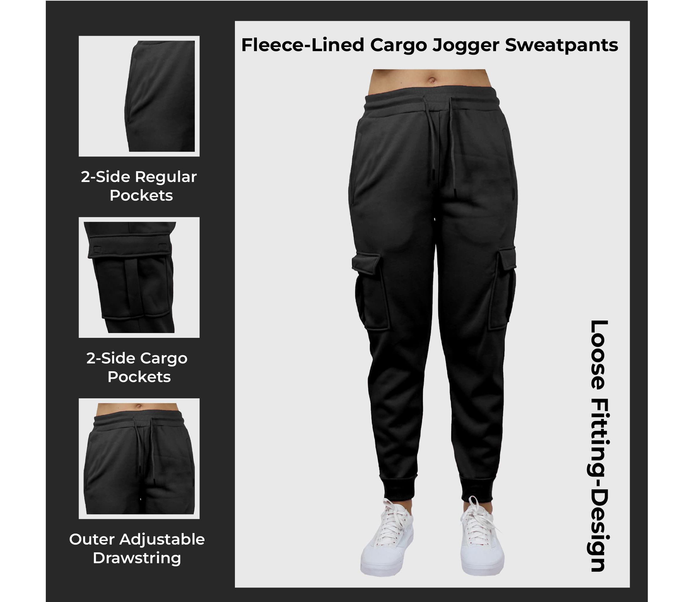 Blue Ice Womens Loose Fit  Fleece Jogger Sweatpants with Velcro Cargo Pockets- 3 Pack
