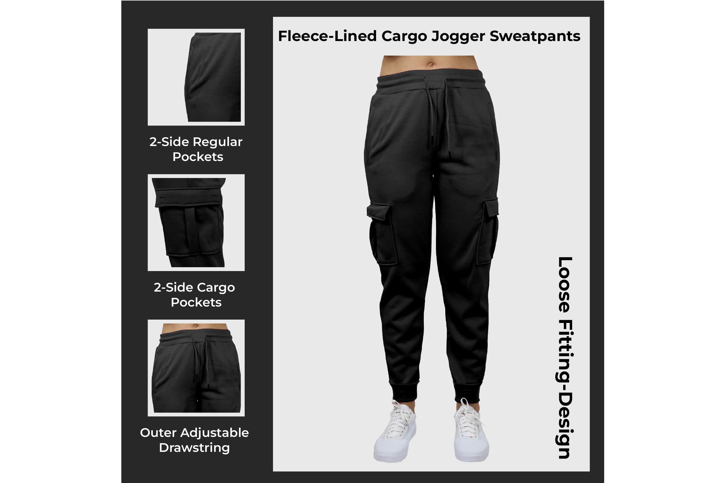 Blue Ice Womens Loose Fit  Fleece Jogger Sweatpants with Velcro Cargo Pockets- 3 Pack