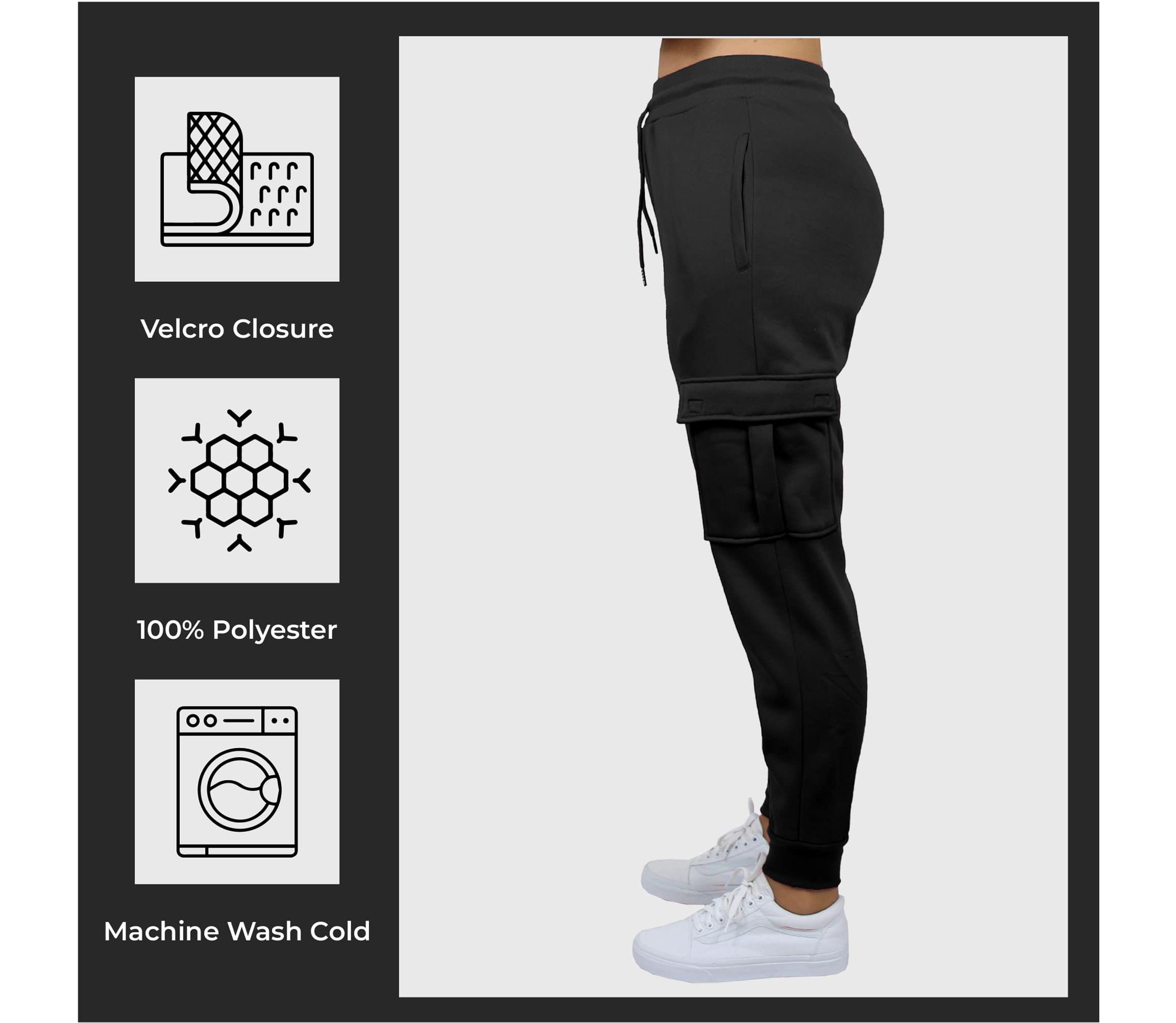 Blue Ice Womens Loose Fit  Fleece Jogger Sweatpants with Velcro Cargo Pockets- 3 Pack