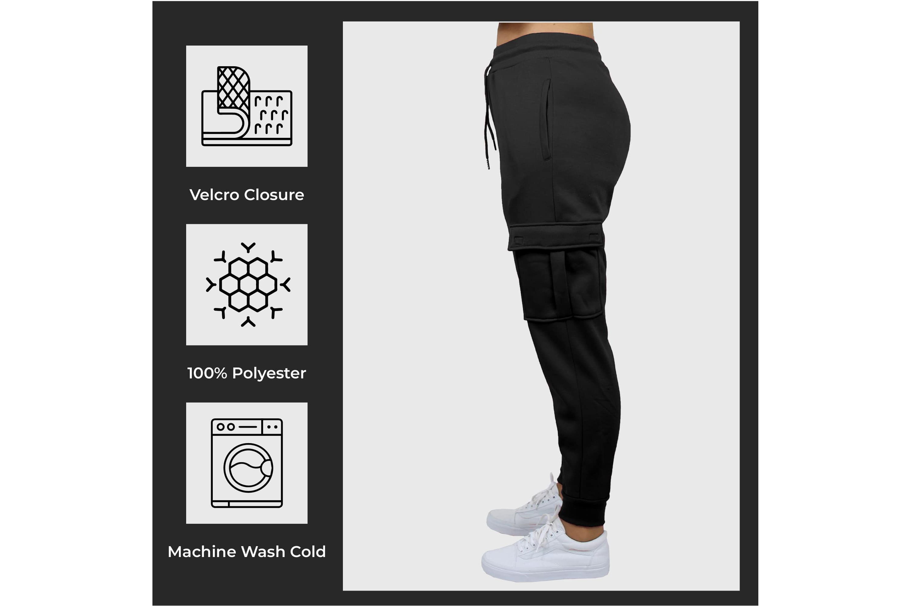 Blue Ice Womens Loose Fit  Fleece Jogger Sweatpants with Velcro Cargo Pockets- 3 Pack