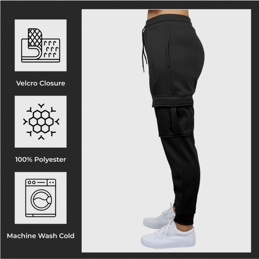 Blue Ice Womens Loose Fit  Fleece Jogger Sweatpants with Velcro Cargo Pockets- 3 Pack