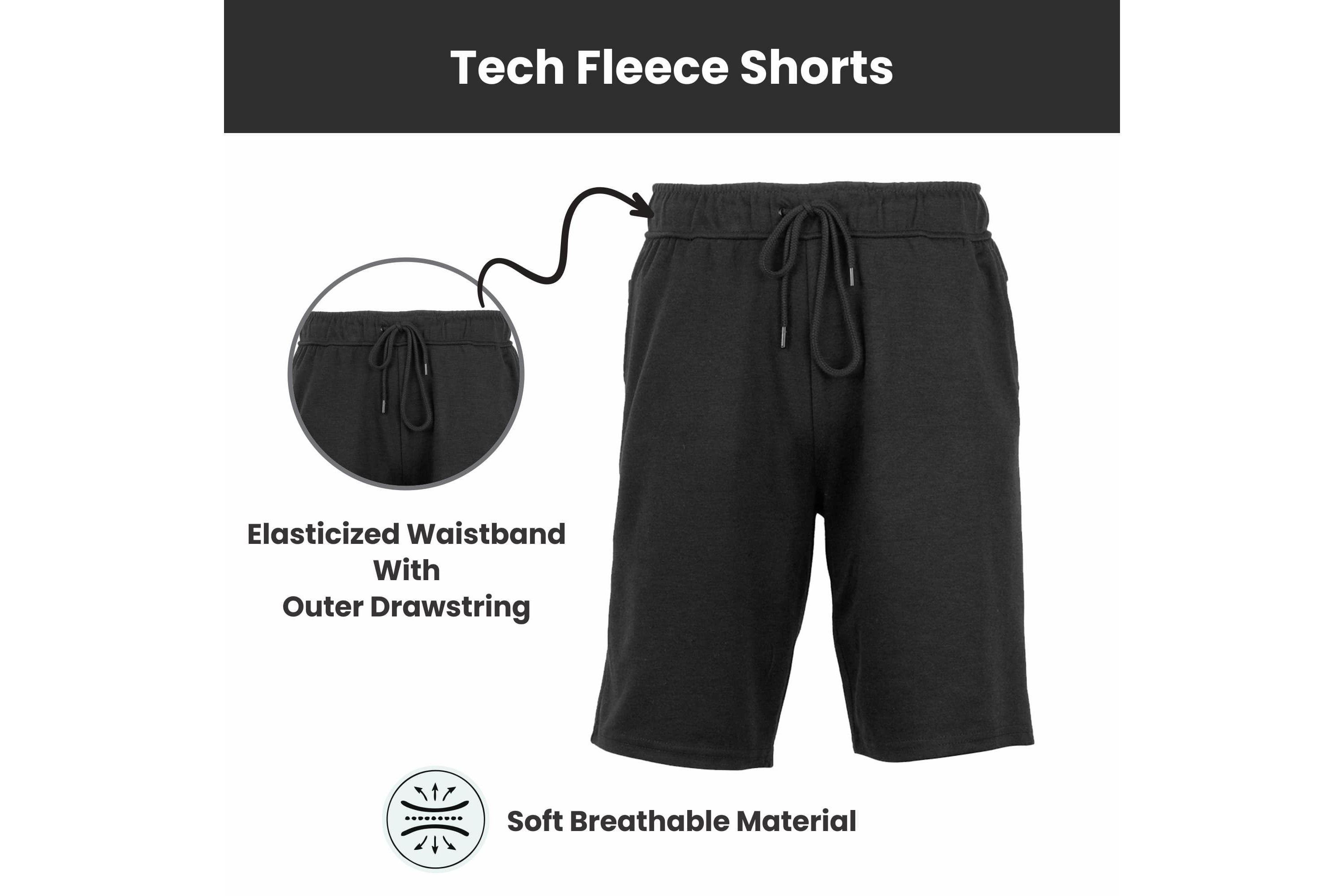 Blu Rock Womens Loose Fit  Tech Fleece Performance Shorts With Heat Seal Zipper Pocket-3 Pack