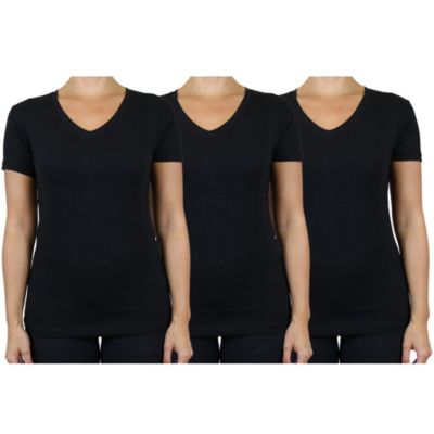 Blu Rock Women's Loose Fit Short Sleeve V-Neck Cotton Stretch Tees-3 Pack, Black, XL