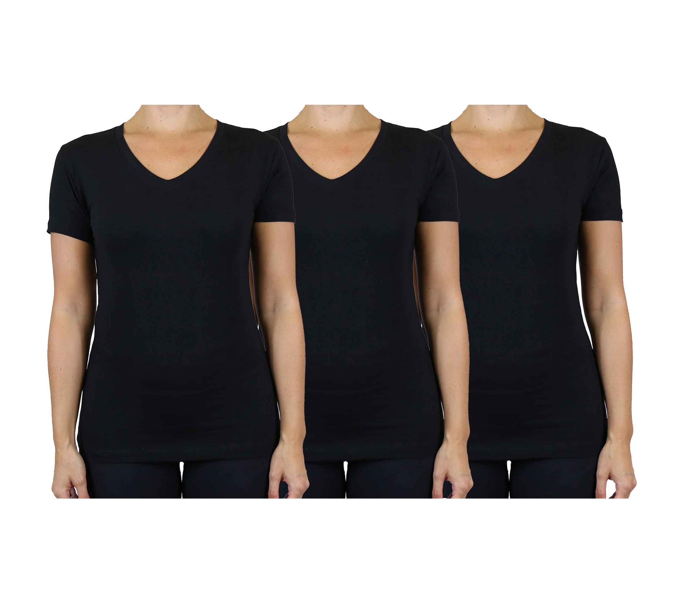 Blu Rock Womens Loose Fit  Short Sleeve V-Neck Cotton Stretch Tees-3 Pack