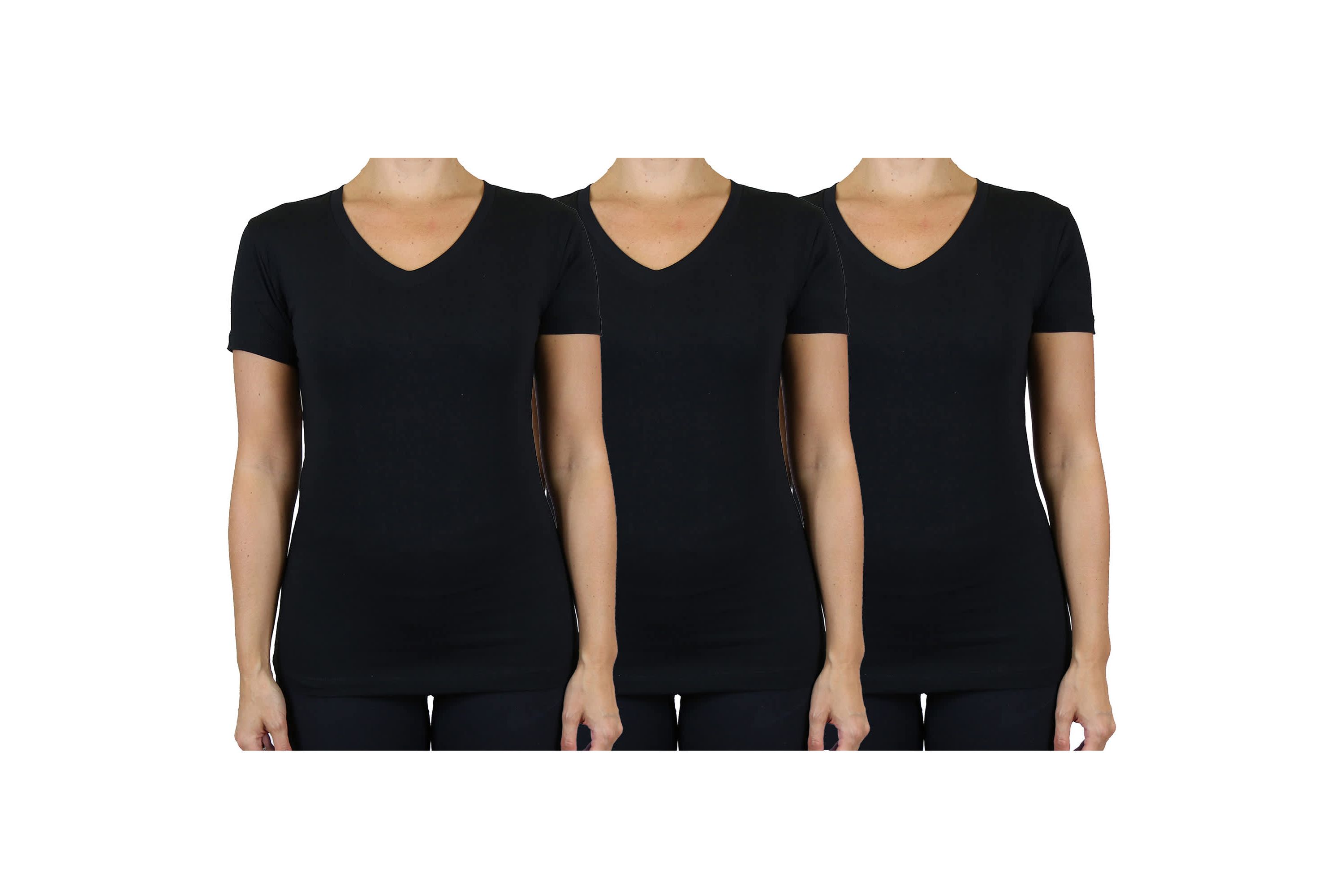 Blu Rock Womens Loose Fit  Short Sleeve V-Neck Cotton Stretch Tees-3 Pack