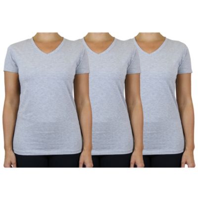 Blu Rock Women's Loose Fit Short Sleeve V-Neck Cotton Stretch Tees-3 Pack, Grey, XXL