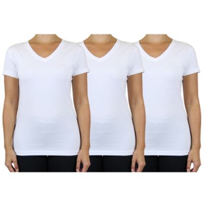 Blu Rock Women's Loose Fit Short Sleeve V-Neck Cotton Stretch Tees-3 Pack, White, XXL