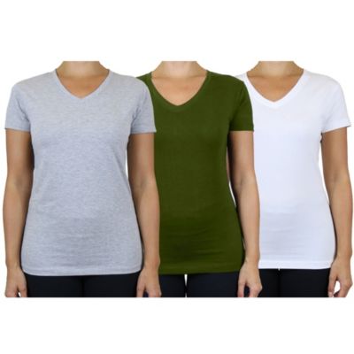 Blu Rock Women's Loose Fit Short Sleeve V-Neck Cotton Stretch Tees-3 Pack, XXL