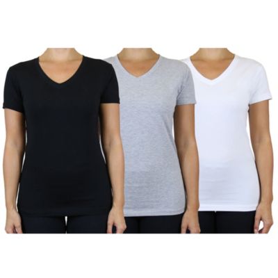 Blu Rock Women's Loose Fit Short Sleeve V-Neck Cotton Stretch Tees-3 Pack, Grey, XL