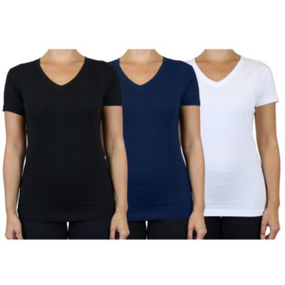 Blu Rock Women's Loose Fit Short Sleeve V-Neck Cotton Stretch Tees-3 Pack, XL