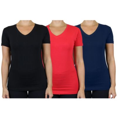 Blu Rock Women's Loose Fit Short Sleeve V-Neck Cotton Stretch Tees-3 Pack, XL