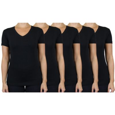 Blu Rock Women's Loose Fit Short Sleeve V-Neck Cotton Stretch Tees-5 Pack, Black, XL