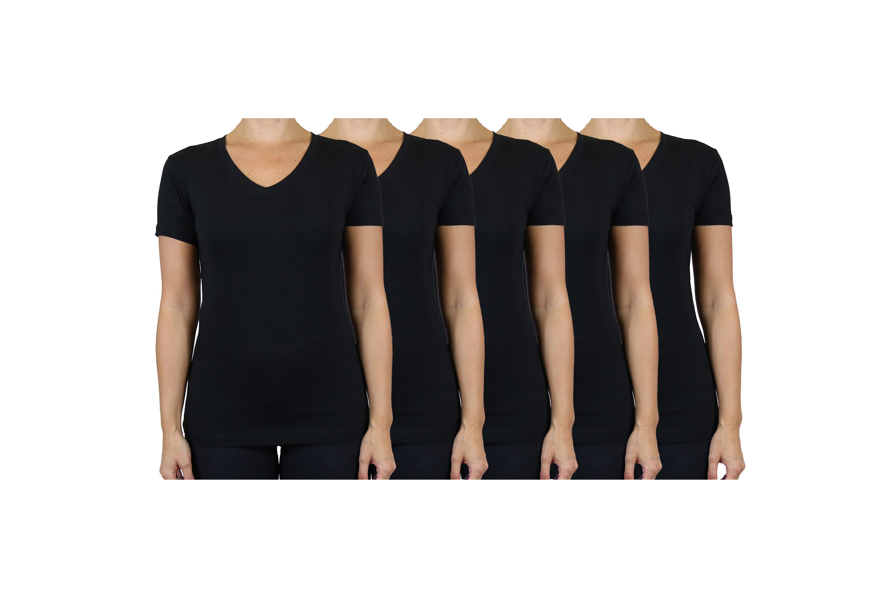Blu Rock Womens Loose Fit  Short Sleeve V-Neck Cotton Stretch Tees-5 Pack