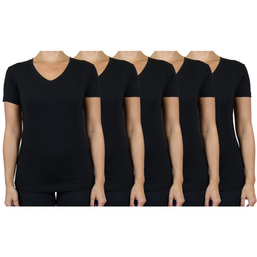 Blu Rock Womens Loose Fit  Short Sleeve V-Neck Cotton Stretch Tees-5 Pack