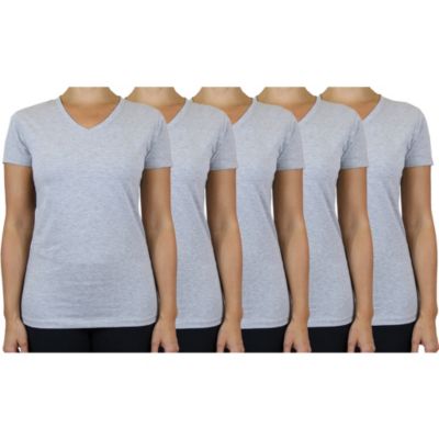 Blu Rock Women's Loose Fit Short Sleeve V-Neck Cotton Stretch Tees-5 Pack, Grey, XXL
