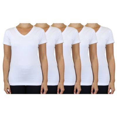 Blu Rock Women's Loose Fit Short Sleeve V-Neck Cotton Stretch Tees-5 Pack, White, XXL