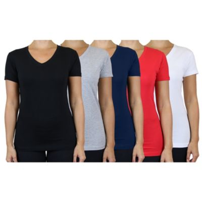 Blu Rock Women's Loose Fit Short Sleeve V-Neck Cotton Stretch Tees-5 Pack, XL