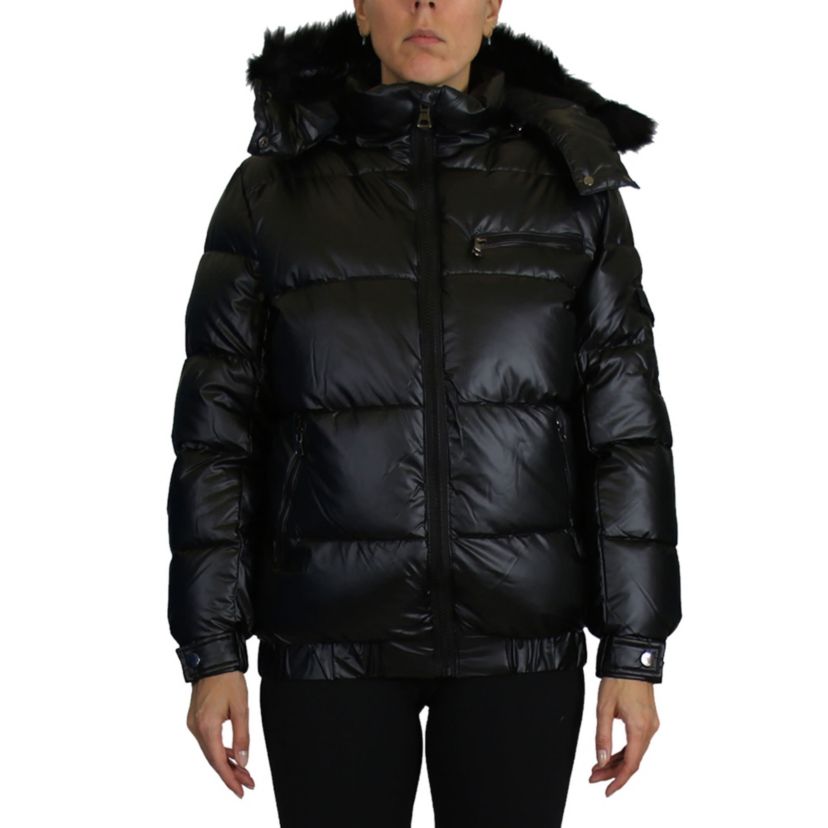 Spire By Galaxy Womens Full Zip Heavyweight Bubble Jacket With Detachable Faux Fur Hood
