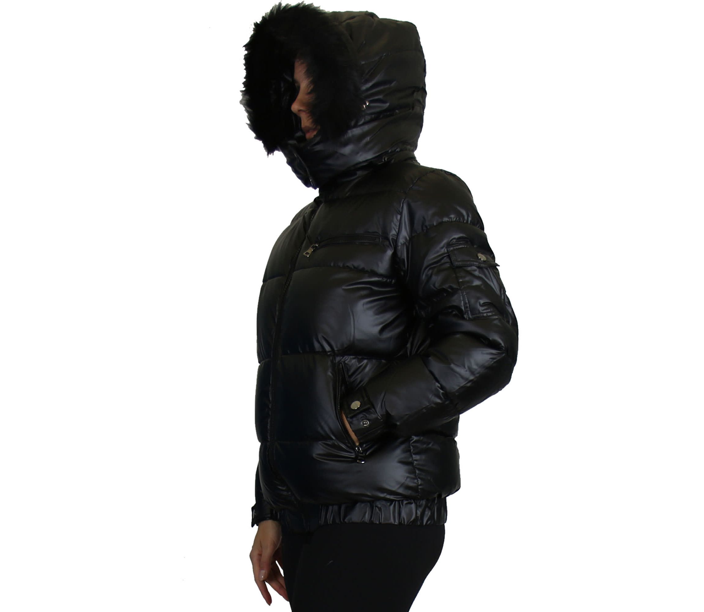 Spire By Galaxy Womens Full Zip Heavyweight Bubble Jacket With Detachable Faux Fur Hood