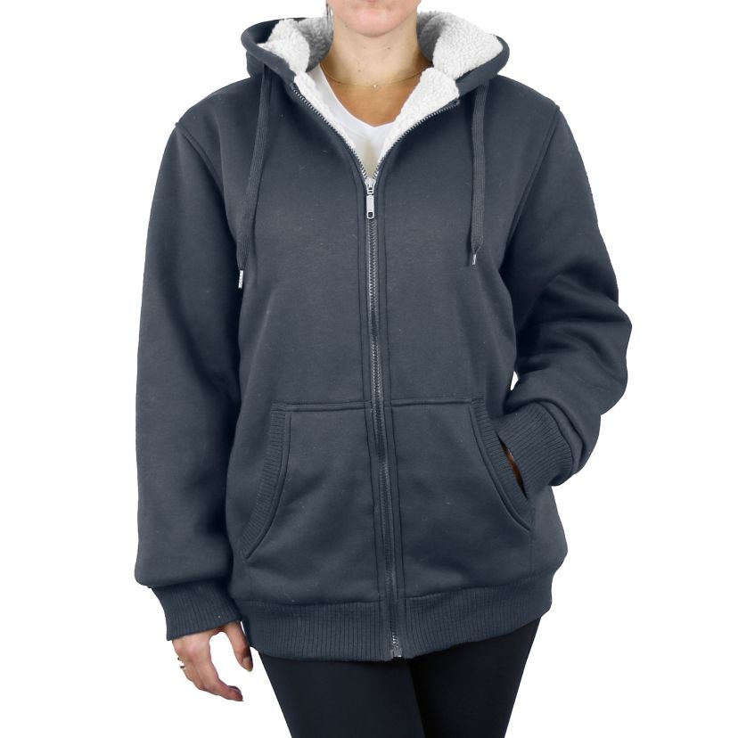 Womens Loose Fit Sherpa Lined Fleece Zip-Up Hoodie