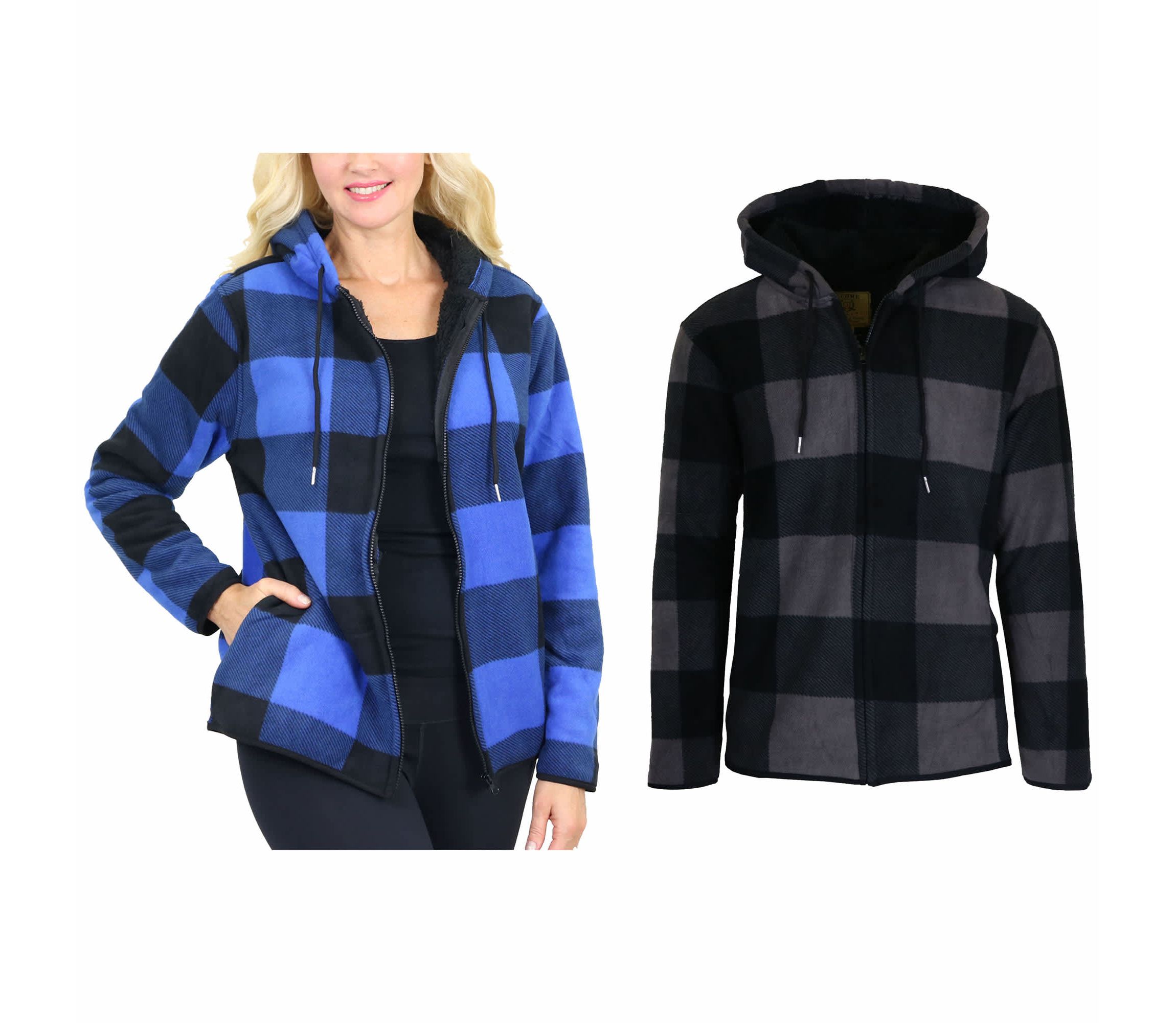 2-Pack Womens Plaid Sherpa Hoodie
