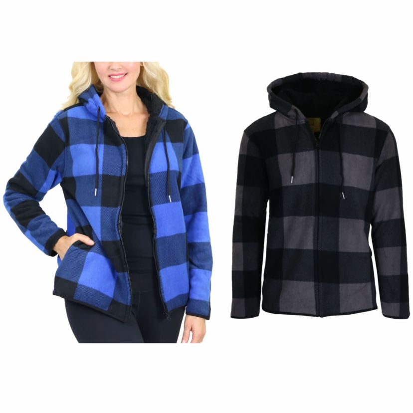 2-Pack Womens Plaid Sherpa Hoodie